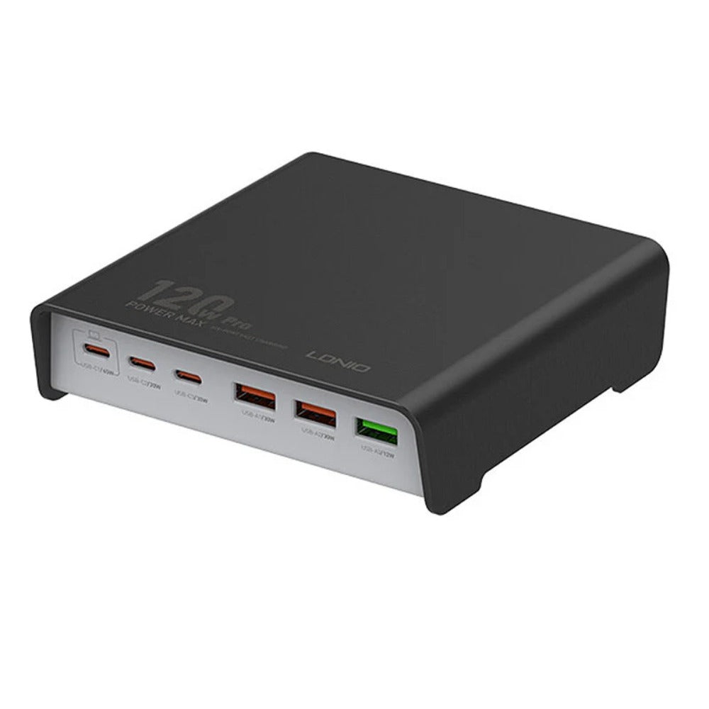 120W 6-Port USB Charger: 3 USB-A + 3 USB-C Fast Charging Station for iPhone, Hui, Samsung, Xiaomi