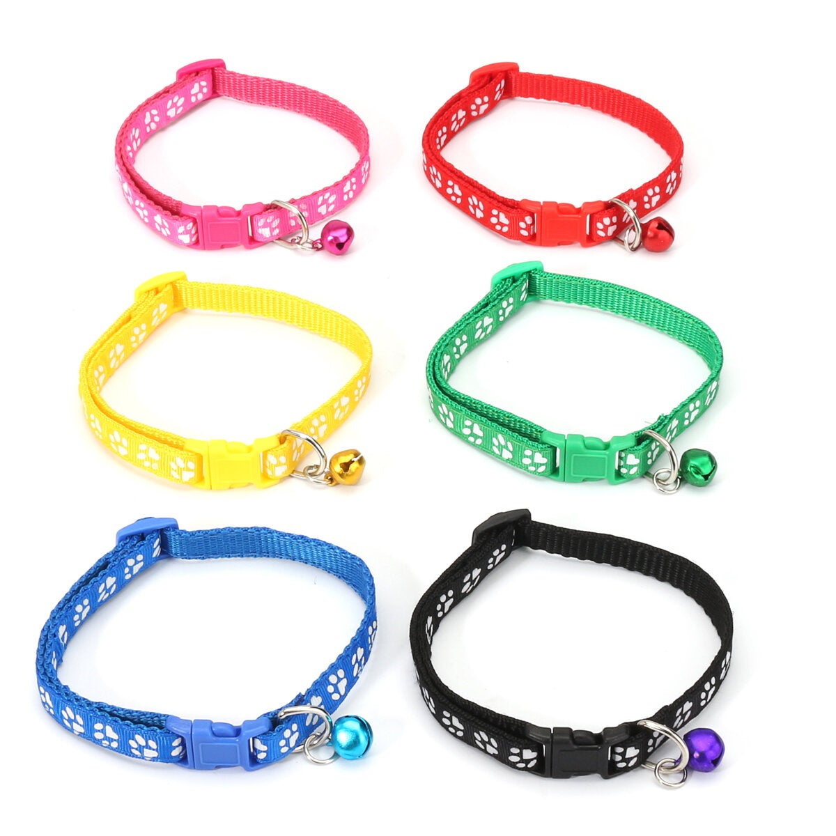 12Pcs/Lot Mulit-color Dog Collars Pet Cat Nylon Collar Bell Necklace Buckle