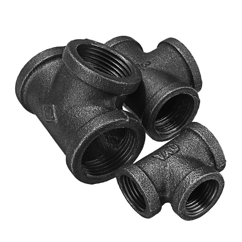 1/2" 3/4" 1" Equal Tee 3 Way Pipe Malleable Iron Black Pipes Fittings Female Tube Connector