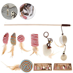 7Pcs Ball Pet Cat Toy Set Feather Teaser Wand Catnip Katten Sisal Speelgoed Yuko Cat Toy Box Set