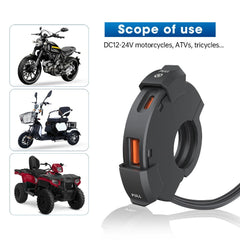 Motorcycle USB Charger QC3.0 Type C Waterproof Handlebar Mount 12/24V Adapter