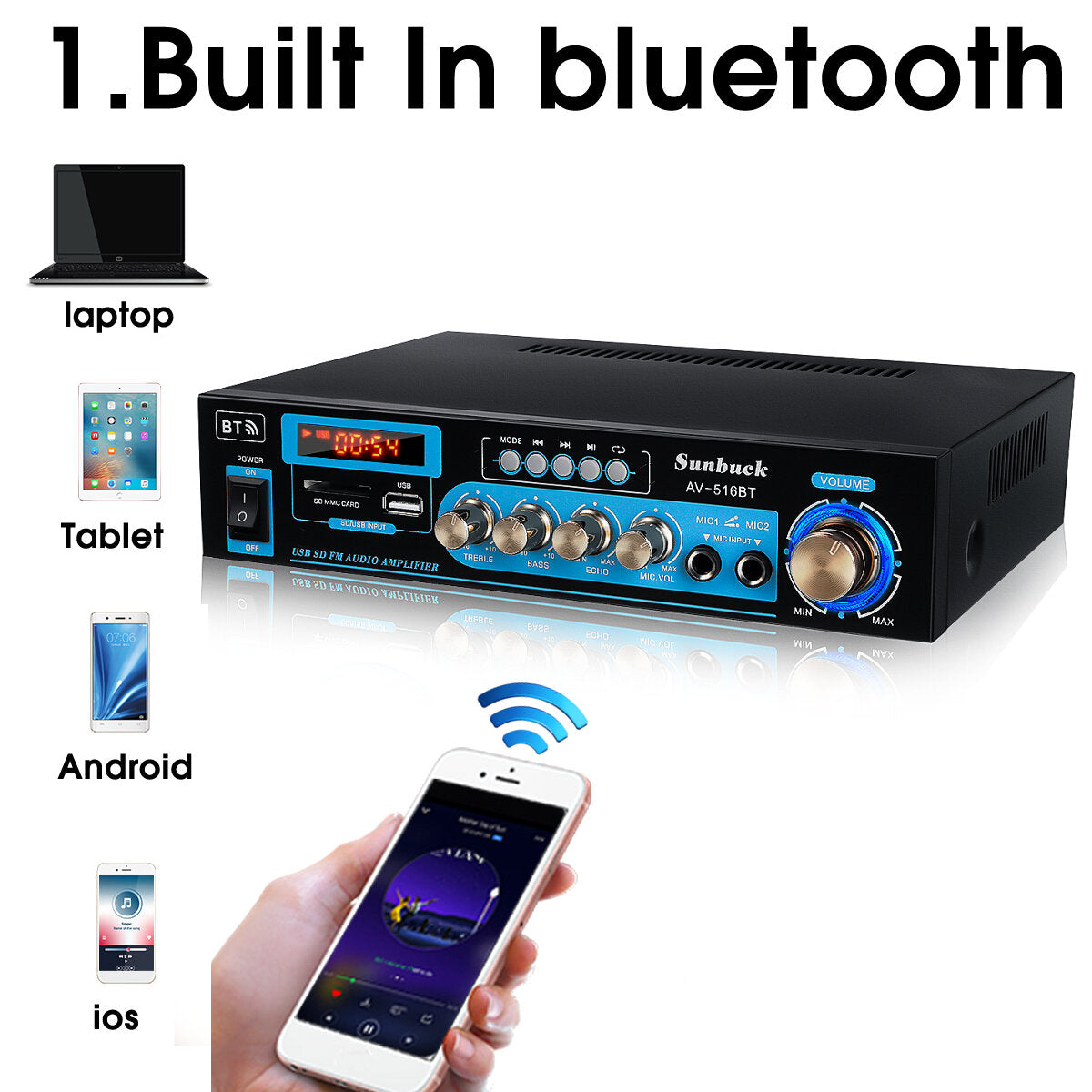 2000W bluetooth 5.0 Power Amplifier Home Stereo 2 Channel Audio FM DVD AUX