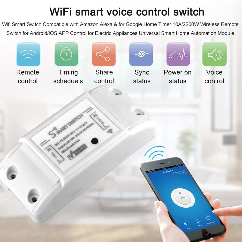 WiFi Switch Smart Wireless Light Switch Remote Control Universal DIY Module for Smart Home Automation Solution