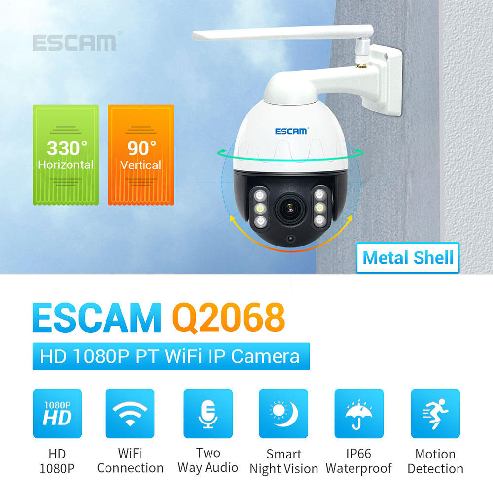 1080P Metal Case WiFi Waterproof IP Camera Support ONVIF Pan Tilt Two Way Talk IR Night Vision Security Camera