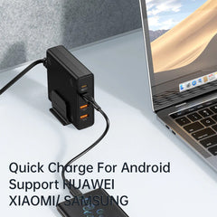 100W 4-Port USB PD Charger: Dual Type-C & USB-A, Fast Charging, EU Plug, 1.5M Cable