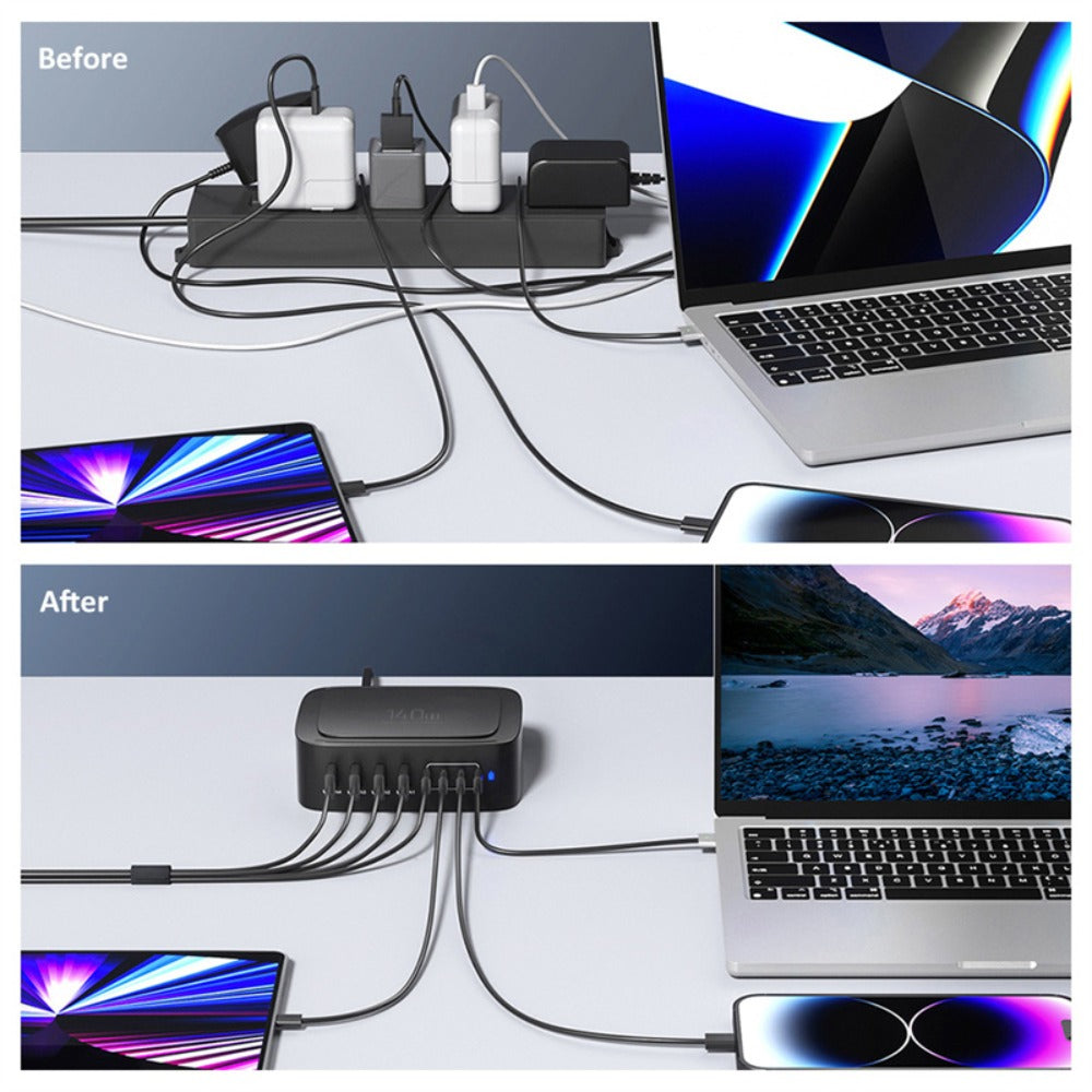 140W 8-Port USB PD Charger, Fast Charging Station for iPhone, Hui, Samsung, Xiaomi