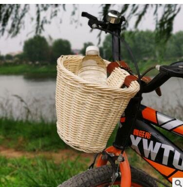 Kids Children's Rattan Bicycle Bike Front Basket Leather Strap Shopping Storage Case Kids Bike DIY Accessories