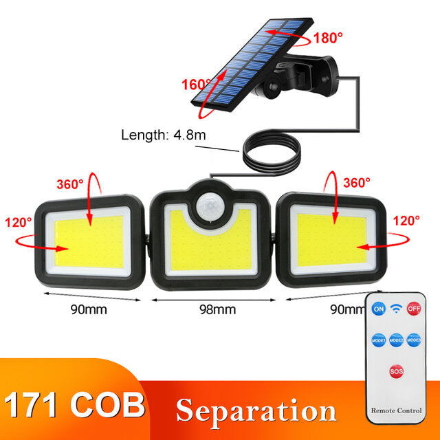 108/122/138/171 LED Solar Lights 3 Head Motion Sensor 270 Wide Angle Illumination Outdoor Waterproof Remote Control Wall Lamp