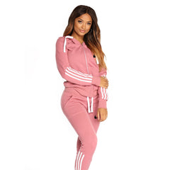 Zipper Sweatshirt Pants Two Piece Set Women Long Sleeve Stripe Hooded Tracksuit Cloth Blouse Pant Suit Fitness Running Outdoor Sports Clothings Set