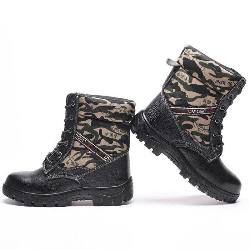 Winter Men Camouflage Steel toe Fur Lined work Ankle boots Labor Safety Shoes Work Shoes Waterproof