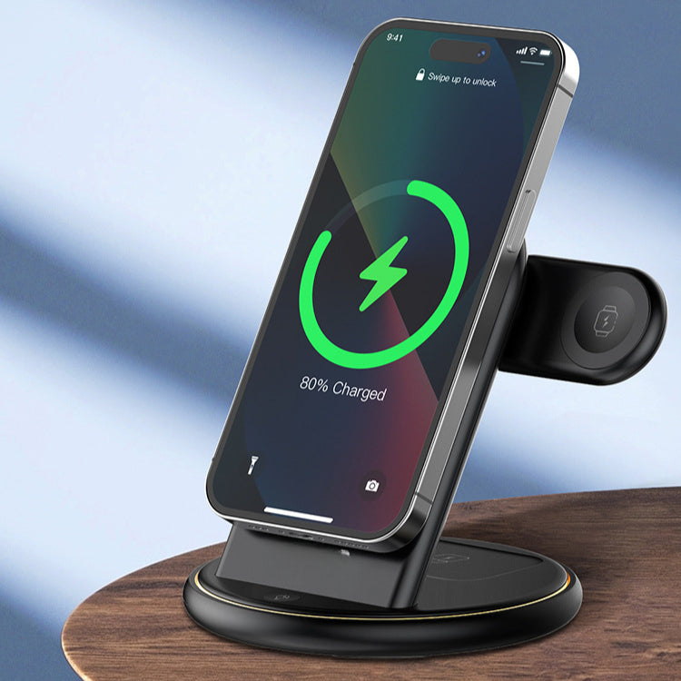 15W Magnetic Wireless Charger Stand: Fast Charging for iPhone 15/14/13, Samsung S24, AirPods, Apple Watch, Night Light