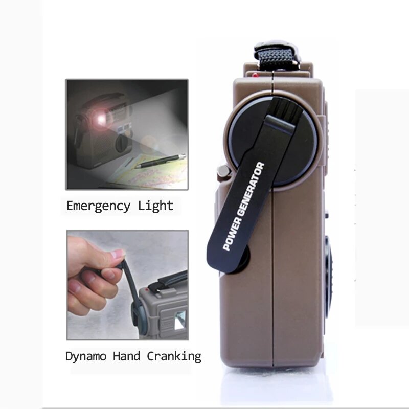 Digital Radio Receiver Emergency Light Dynamo With Built-In Speaker Manual Hand Power