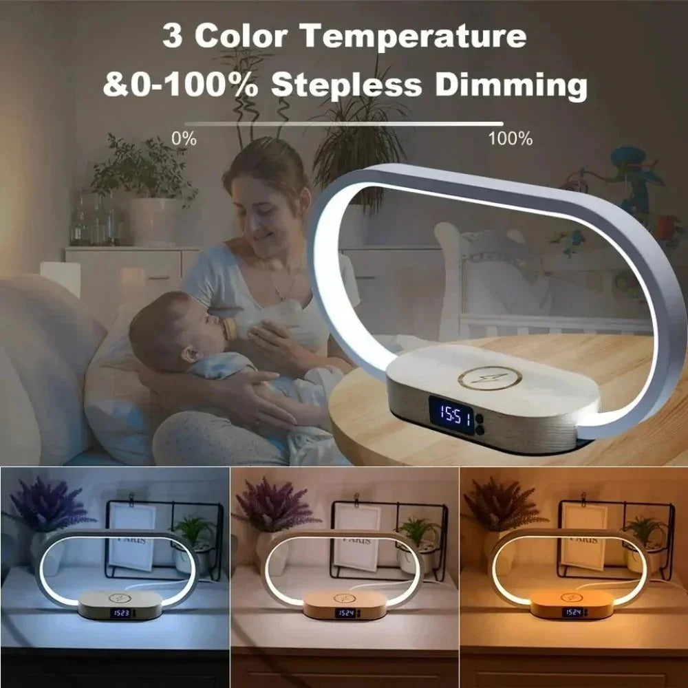 Wireless Wooden Charger with USB Port & Touch Night Light Lamp