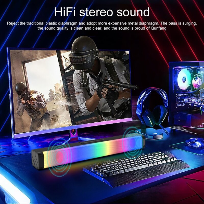 Bluetooth Speaker Soundbar Stereo Home 20W Theater Soundbar Rectangle RGB Colorful bluetooth Speaker with Remote Control