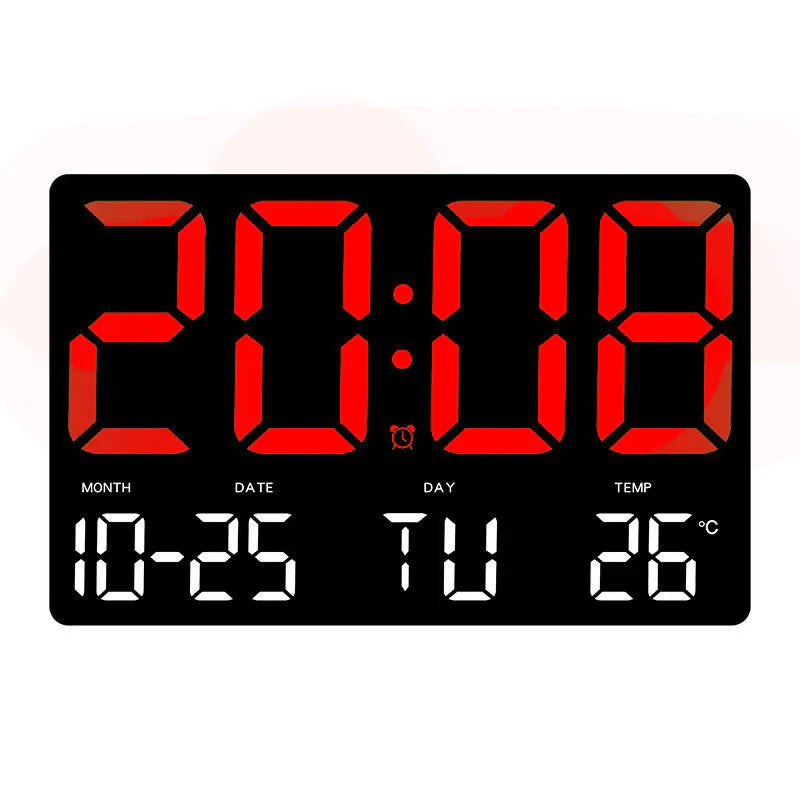 Large Digital LED Wall Clock: Remote Control, Adjustable Brightness, Temperature, Date, Week, 12/24H - Home/Office/Classroom