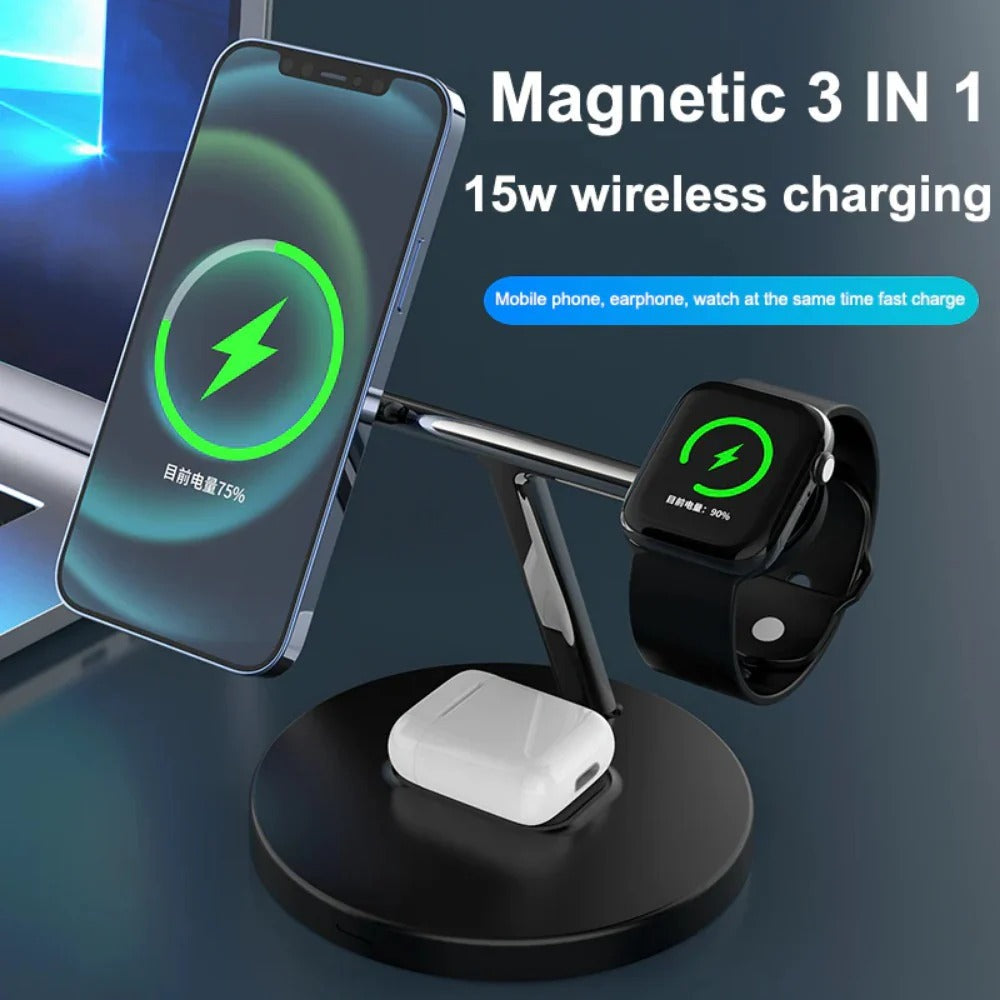 Fast Wireless Magnetic Charger Stand for iPhone, Samsung, Xiaomi, Apple Watch, AirPods