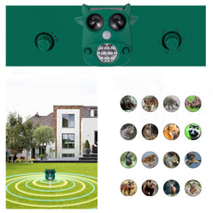 Solar Ultrasonic Animal Repeller 7 LED Flashing Light Frighten Animals Garden PIR Sensor Bird Cats Dog Repellent