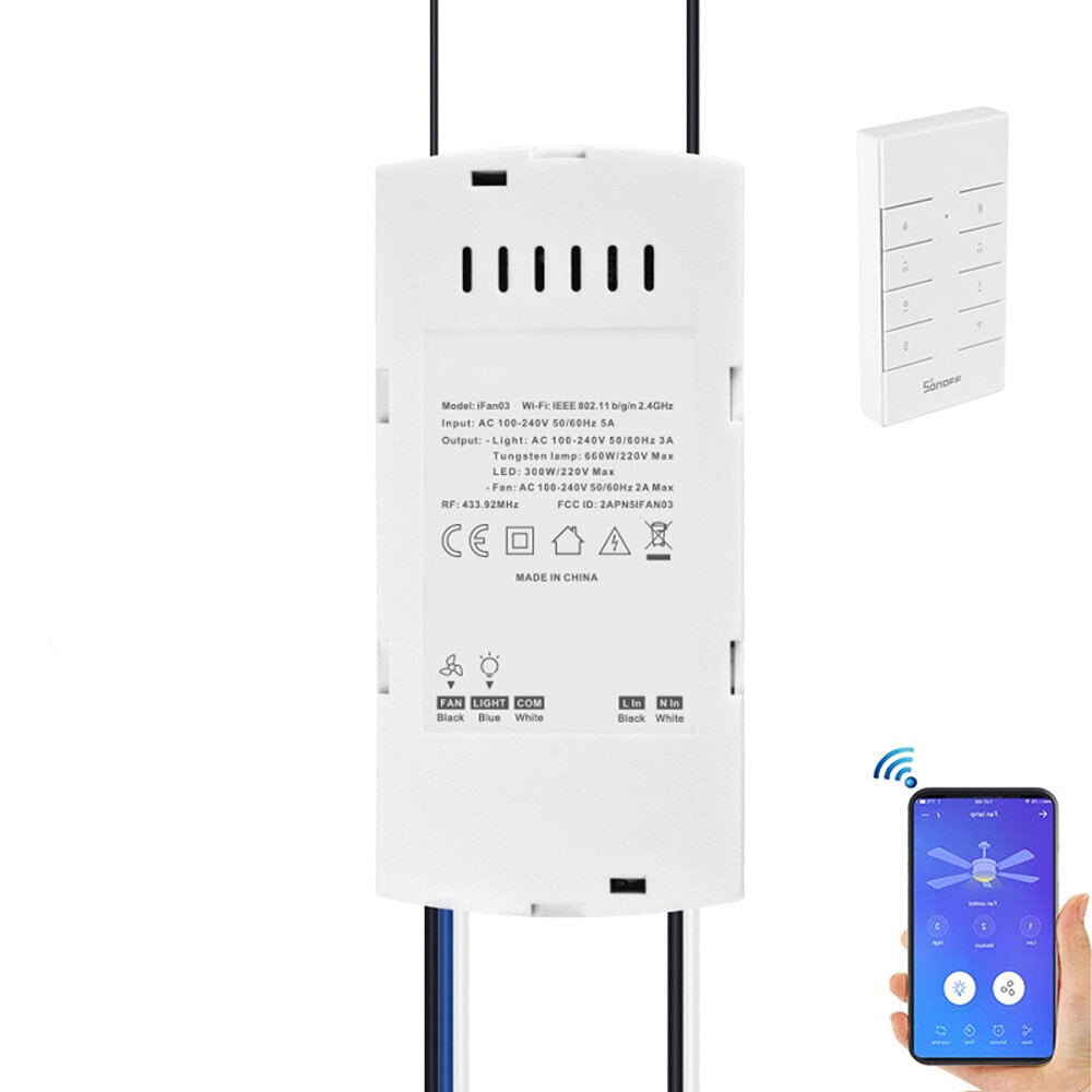 WiFi Ceiling Fan And Light Controller with RM433 RF Remote Controller Works with Amazon Alexa Google Home Assistant,AC100-240V 50/60Hz
