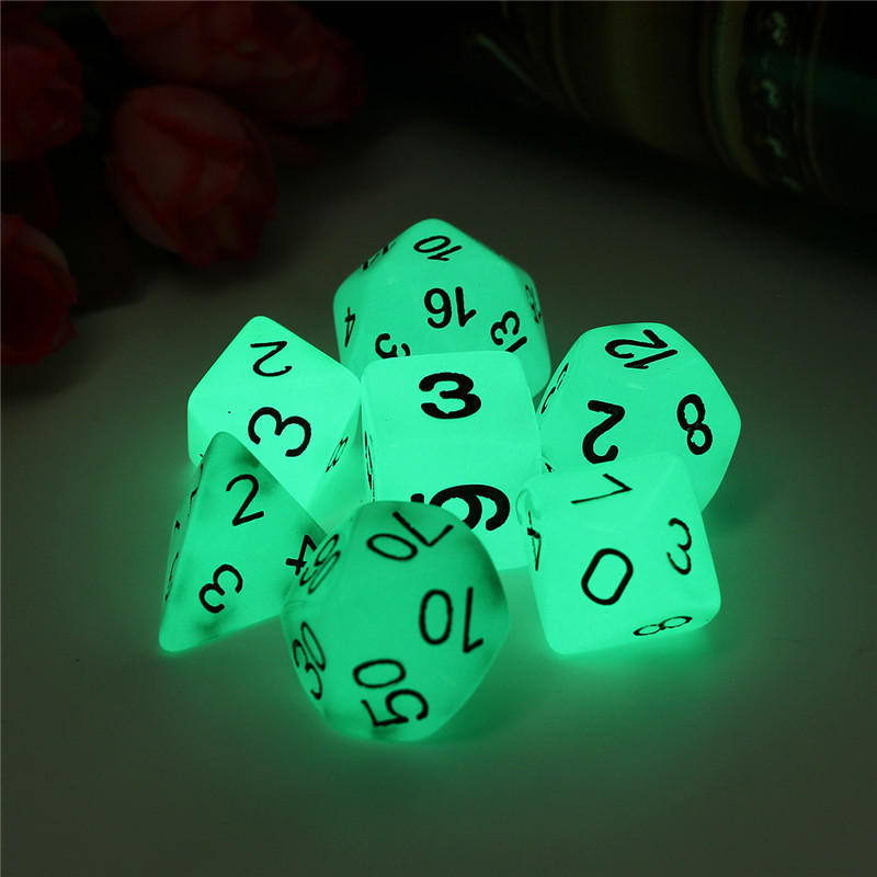 7pcs Multi-sided Luminous Polyhedral Digital Acrylic Dice Set Noctilucent Dice