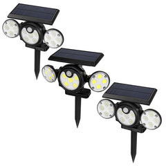 LED Solar Wall Light Three-Head Rotatable Outdoor Waterproof Garden Light with Human Body Induction 2400MAH IP65