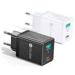 35W GaN USB PD Charger, 2-Port USB-A/USB-C, Fast Charging, EU Plug for iPhone, Xiaomi, Hui, Samsung