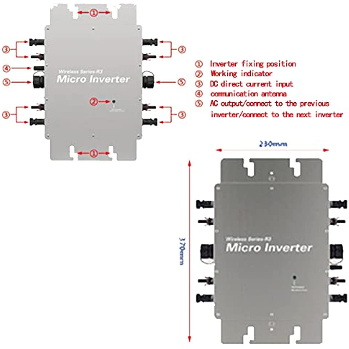 Solar Grid Tied Micro Inverter Mppt Dc to Ac 110v-230v Output for Panels, Auto Recognition and Ip65 Waterproof