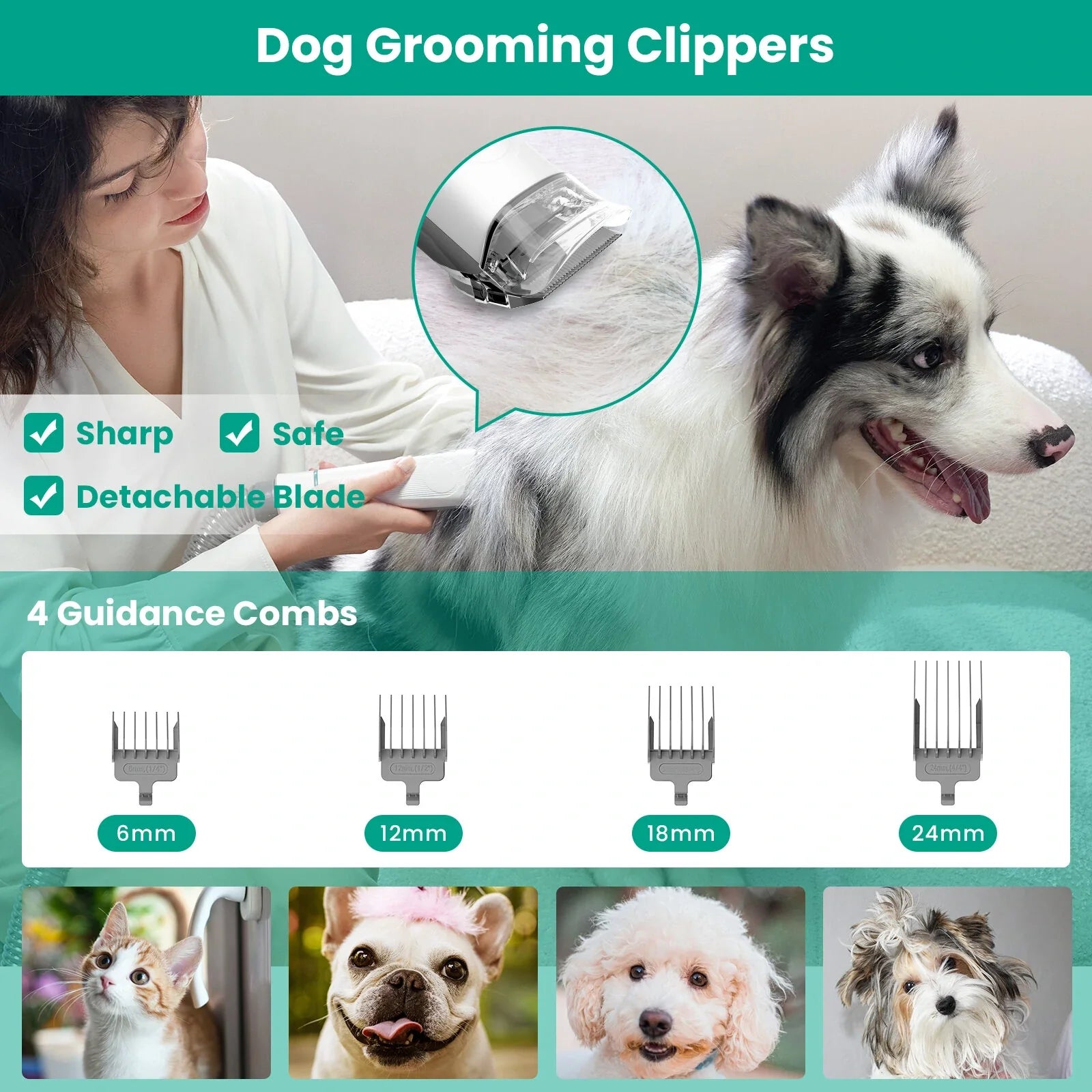 Pet Hair Trimmer & Vacuum for Dogs/Cats, 10KPa Suction, 1.2L Dust Box, Low Noise Clippers