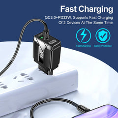 65W GaN Dual USB PD Charger, 33W USB-A QC3.0 Fast Charger, EU Plug for iPhone 14, iPad, Hui, Xiaomi