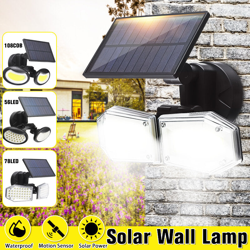 Double Head Motion Sensor LED Solar Light Outdoor Spotlight  Waterproof Rotatable Wall Lamp