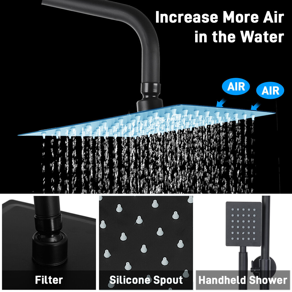 Wall Mount Exposed Shower System with Thermostatic 8 Inch Round/Square Shower Head Adjustable Handheld Sprayer and Bottle Faucet