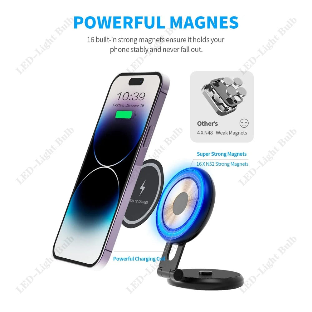 Tesla Car Mount Charger - 15W Magnetic Wireless Fast Charging for iPhone 14/13/12