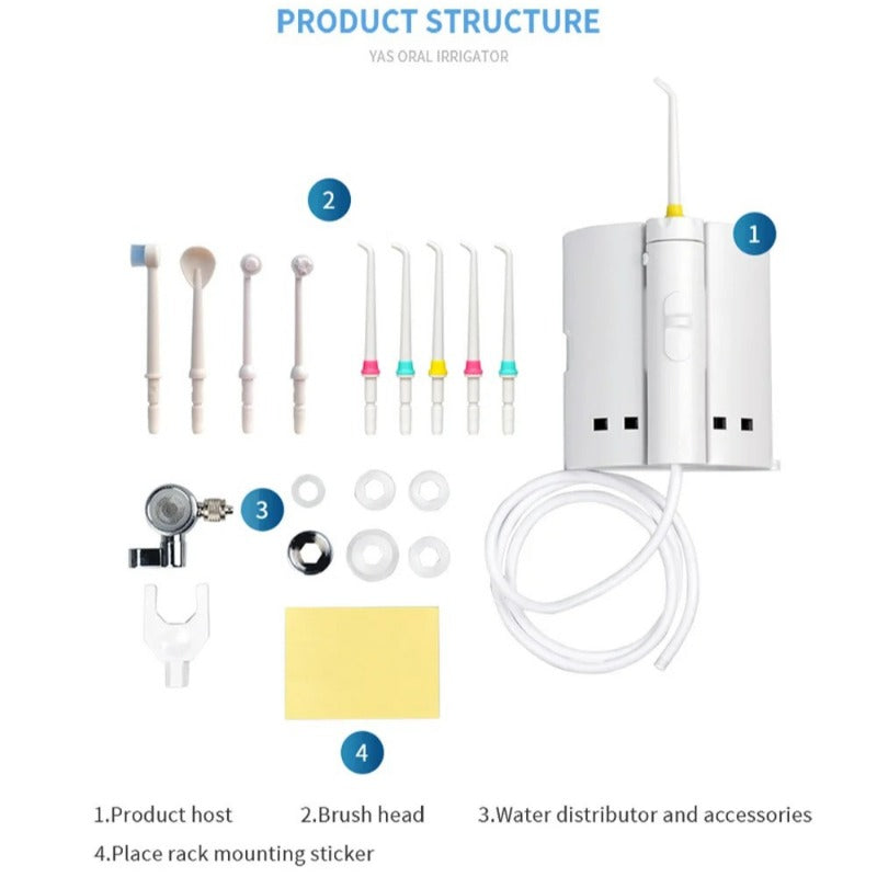 Water Flosser for Family Use - 6 Jet Tips & Nozzle, Non-Electric Oral Care