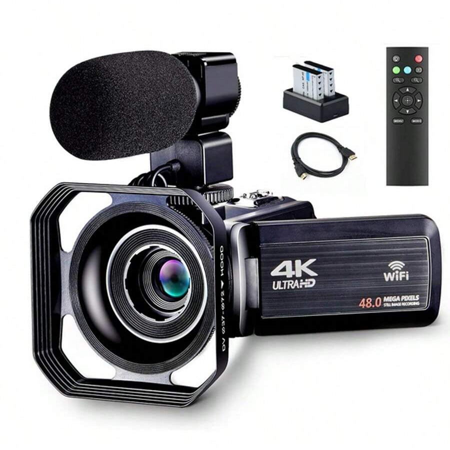 4K Video Camera Camcorder with 18X Zoom, 48MP Vlogging, 3.0-Inch Touchscreen, Mic, Remote, Night Vision, 2 Batteries