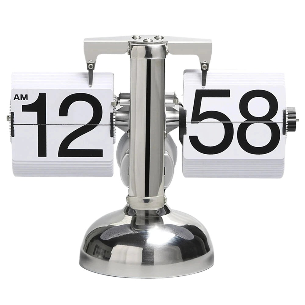 Vintage Flip Clock - 12-Hour Retro Stainless Steel Desk Clock with Large Display for Living Room & Bedroom