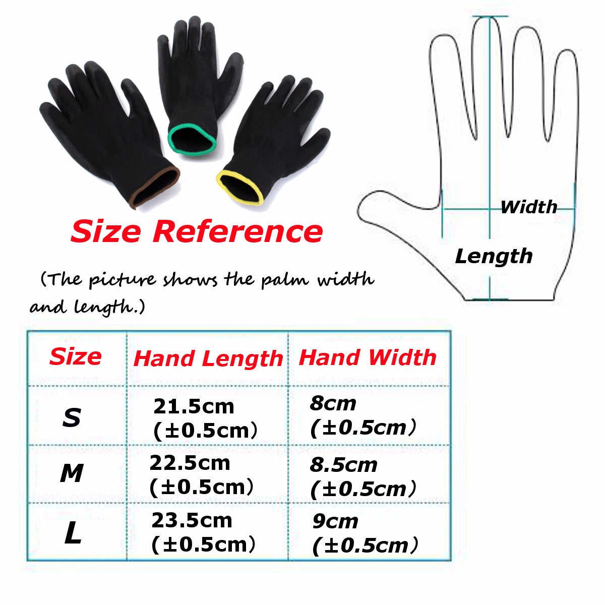 12 Pairs Black PU Safety Work Glove Builders Protect Palm Coating Gloves S/M /L Option