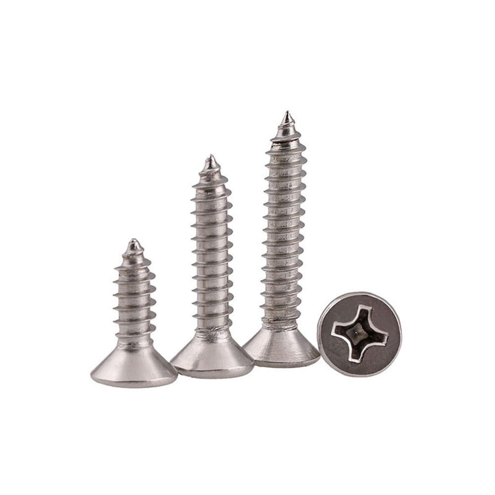 100Pcs M5 304 Stainless Steel Cross Flat Head Self Tapping Screw Wood Screws Speaker Screws Optional Length