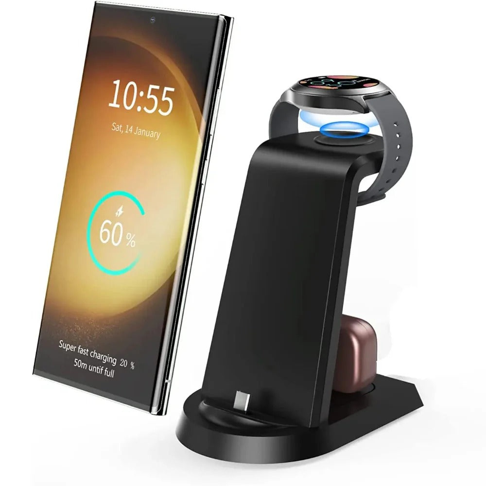 25W Super Fast Wireless Charger 3-in-1 for Samsung Galaxy S24 S23 Ultra S22 S21 S20 Watch Earbuds