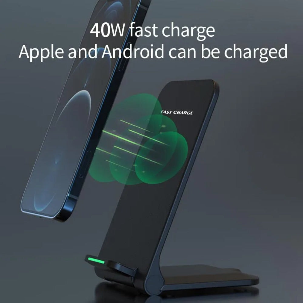 100W QI Wireless Charger Stand, Foldable for iPhone 12-15 Pro, Samsung S22-S9, Xiaomi, Hui