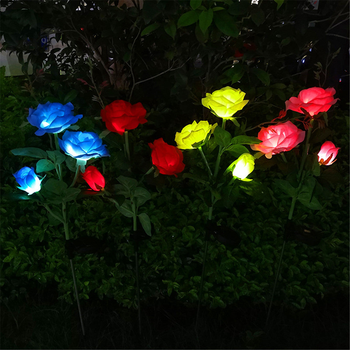 LED Solar Rose Flower Lawn Light Outdoor Garden Stake Lamp Landscape Path Yard Lamp Decor