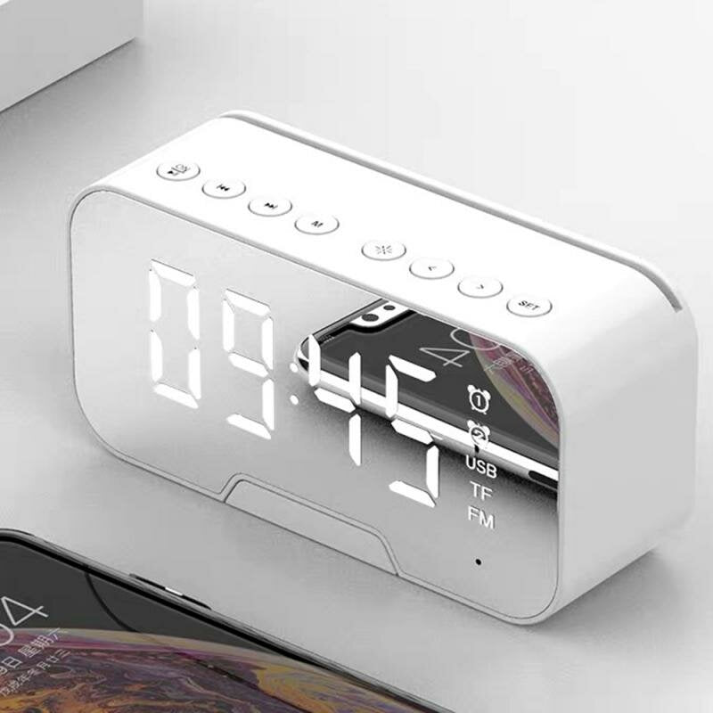 2020 New Wireless bluetooth Clock Speaker Radio LED Mirror Alarm Subwoofer Music Player Snooze Desktop with FM