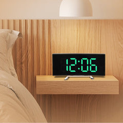 LED Digital Alarm Clock with Mirror, USB Charging, Adjustable Brightness, 10 Music Options, and Memory Function