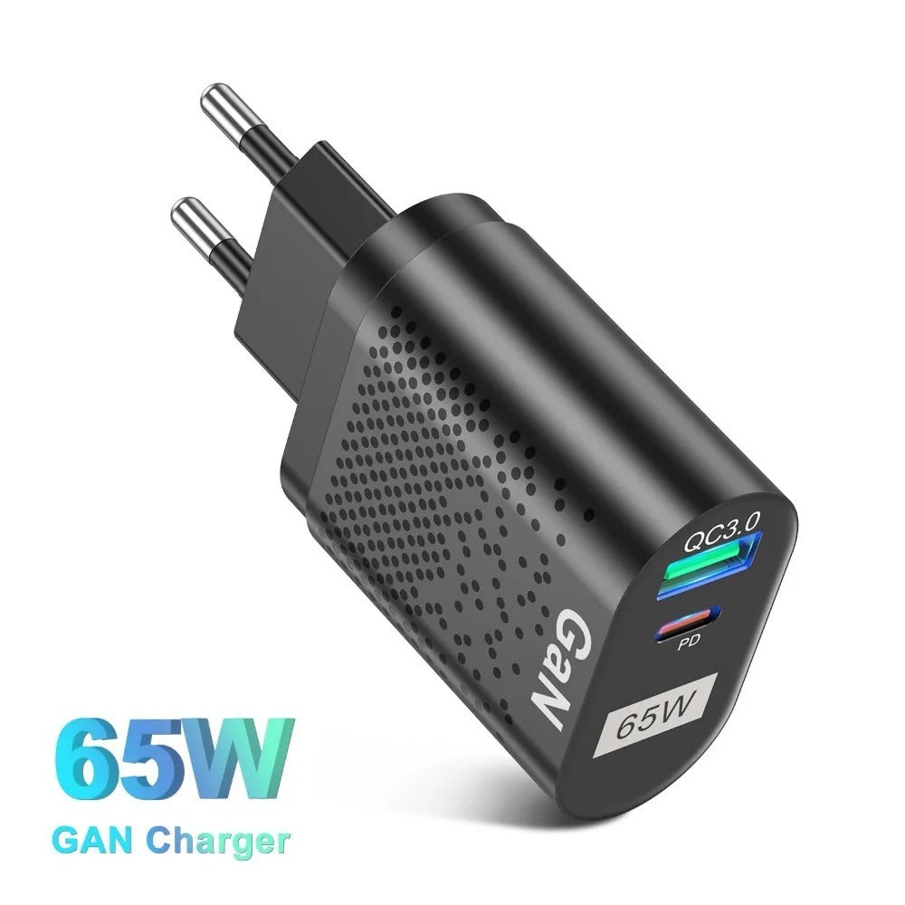 65W GaN Wall Charger, 33W USB-C PD PPS, 33W USB-A QC3.0 Fast Charging for iPhone, iPad, Samsung, MacBook Air