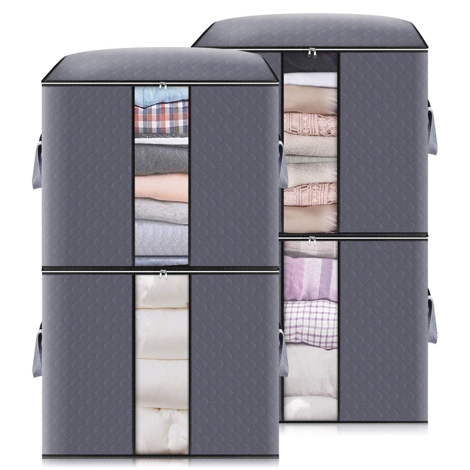 4Pcs Non-woven Fabric Clothes Storage Bag Foldable High Capacity Quilt Storage Bag Portable Storage Container