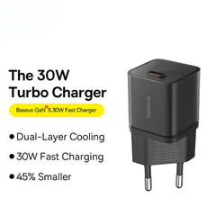 30W GaN USB-C PD Fast Charger EU Plug for iPhone, Hui, Samsung, Xiaomi