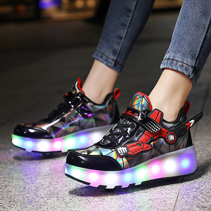 New 2-in-1 Skating Shoes USB Rechargeable Removed LED Wheels Roller Skate Sport Sneakers