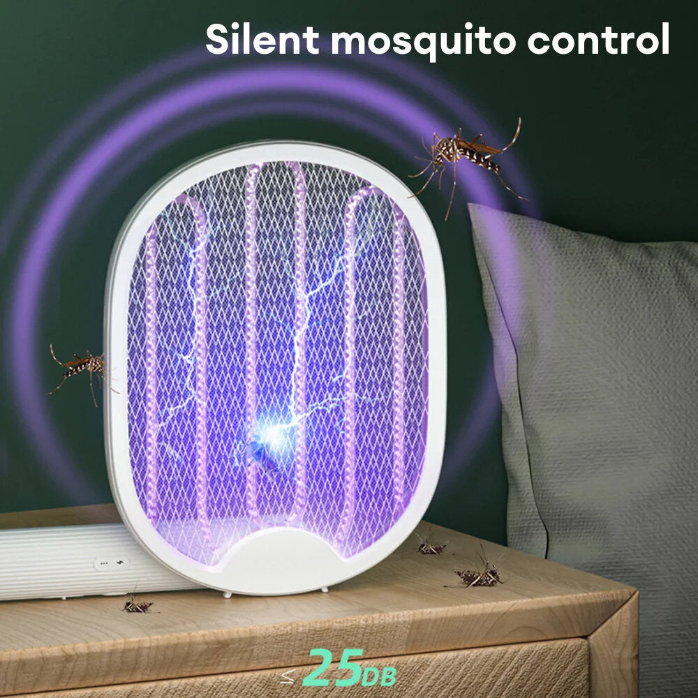 4-in-1 Foldable Electric Mosquito Swatter with UV Light, USB Rechargeable, 5W Power, Dual Safety Switch for Home & Outdoor Use