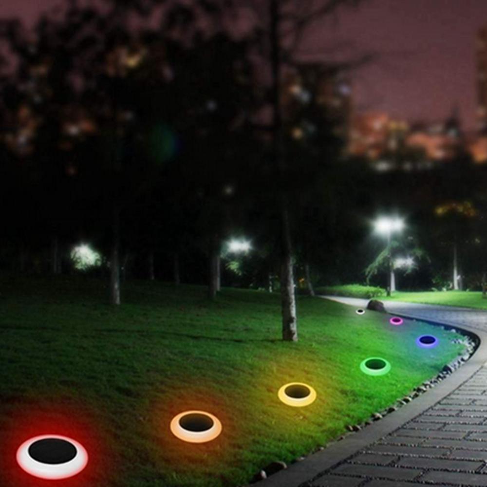 Solar Powered Plastic Round Colorful LED Lawn Light Waterproof Outdoor Garden Landscape Yard Path Lamp