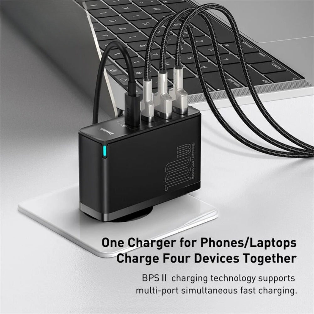 GaN2 100W 4-Port USB PD Charger Fast Charging Adapter for iPhone, Hui, Samsung