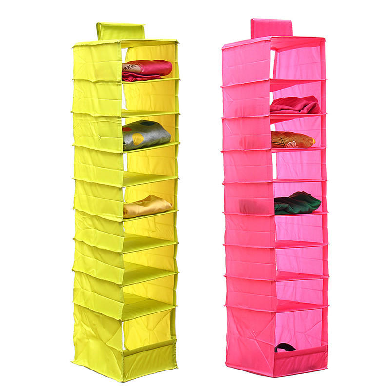 9 Shelves Hanging Closet Wardrobe Clothes Rack Storage Organizer Bag Blanket