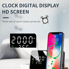 15W Wireless Charger & Alarm Clock for iPhone 15, Samsung Z Flip4 - Fast Qi Charging, Temp Display